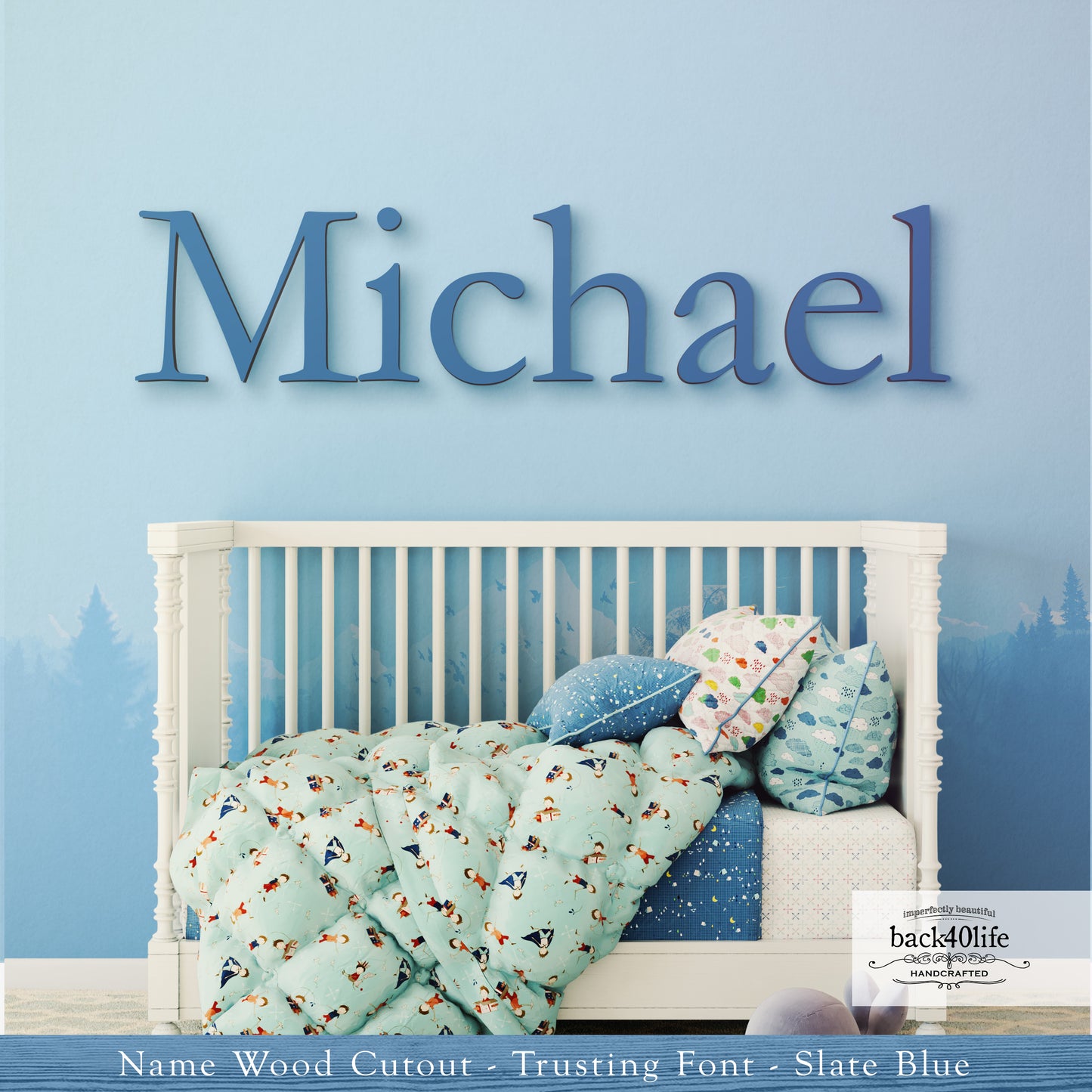 Custom Wooden Name Cutout Sign - Personalized Word Name Phrase Cutout for Boys and Girls (Trusting Font) | Back40Life