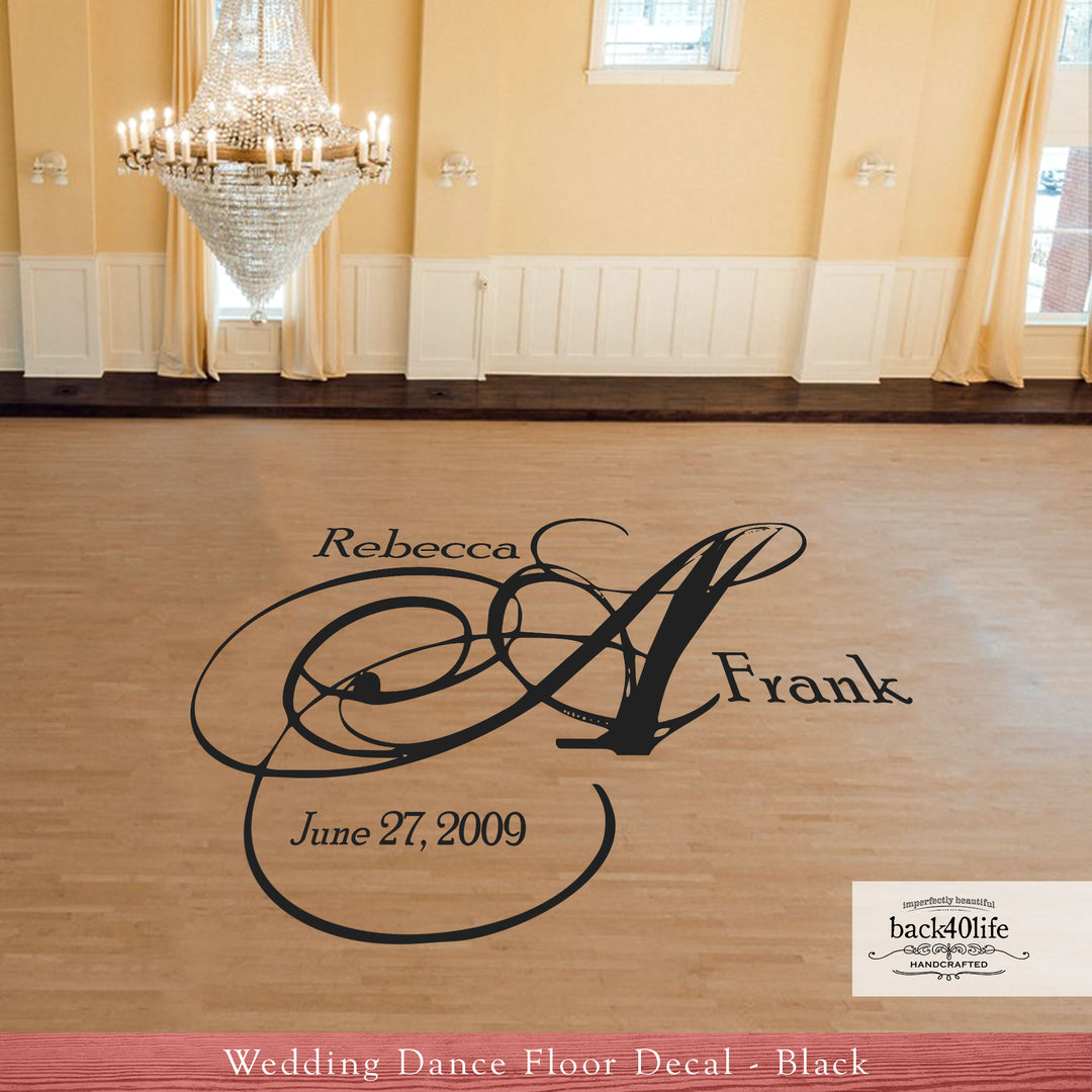 Swirly Monogram Initial Wedding Reception Dance Floor Vinyl Decal (W-009)