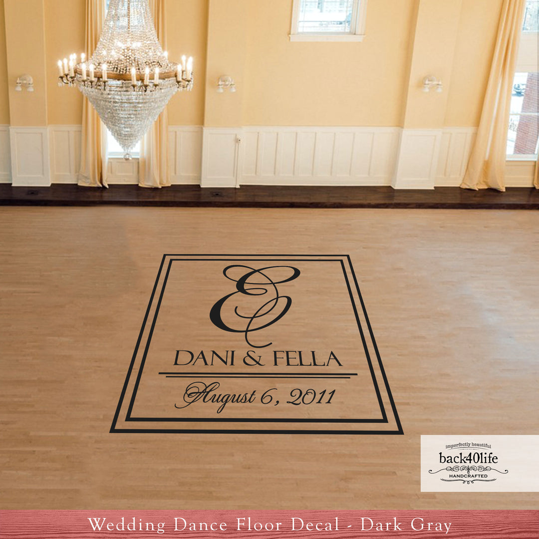Classic Monogram Wedding Reception Dance Floor Vinyl Decal (W-021)
