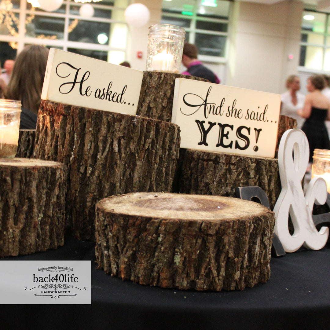 He Asked And She Said YES - Painted Wooden Wedding or Engagement Photo Props (W-023a)