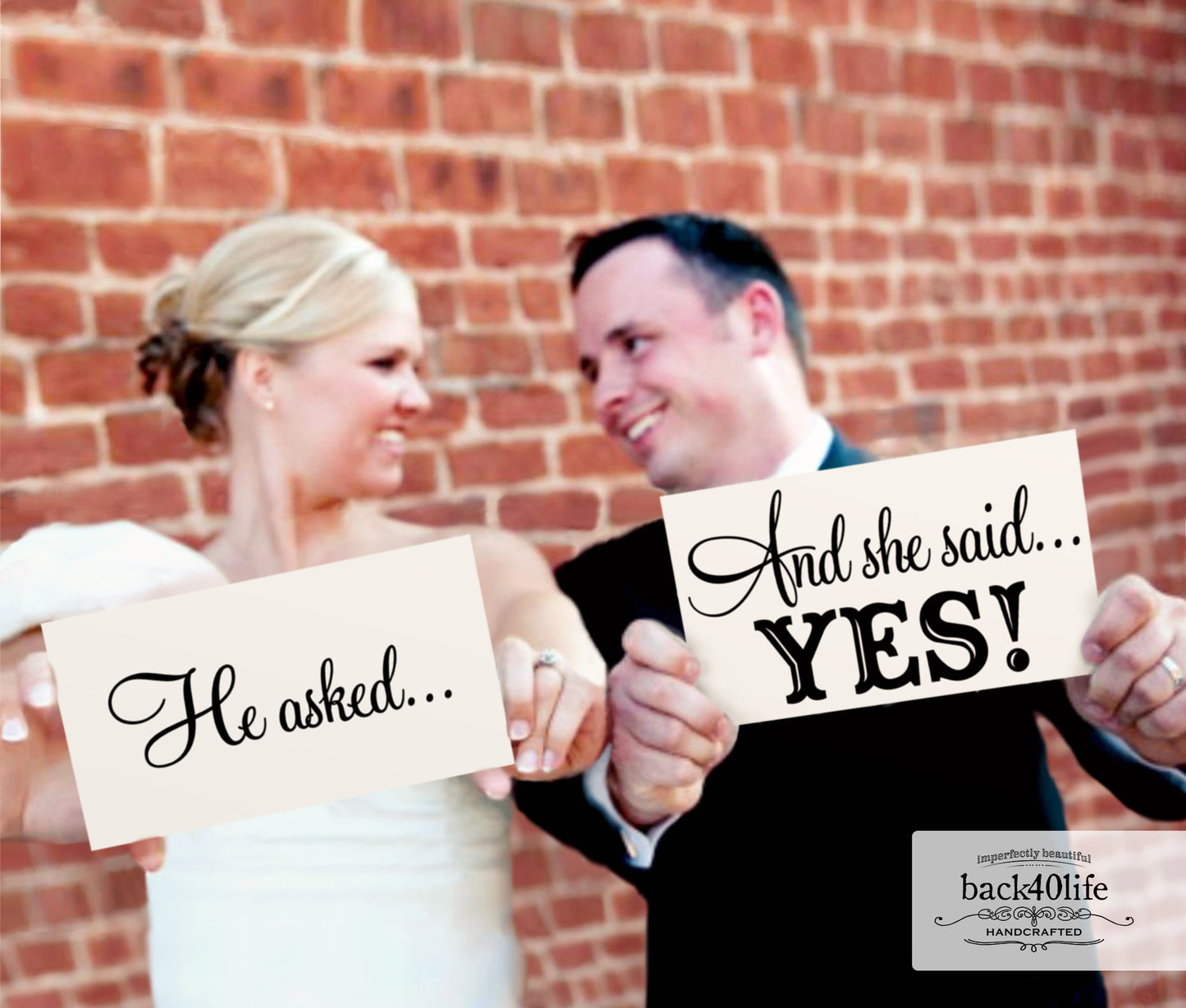 He Asked And She Said YES - Painted Wooden Wedding or Engagement Photo Props (W-023a)