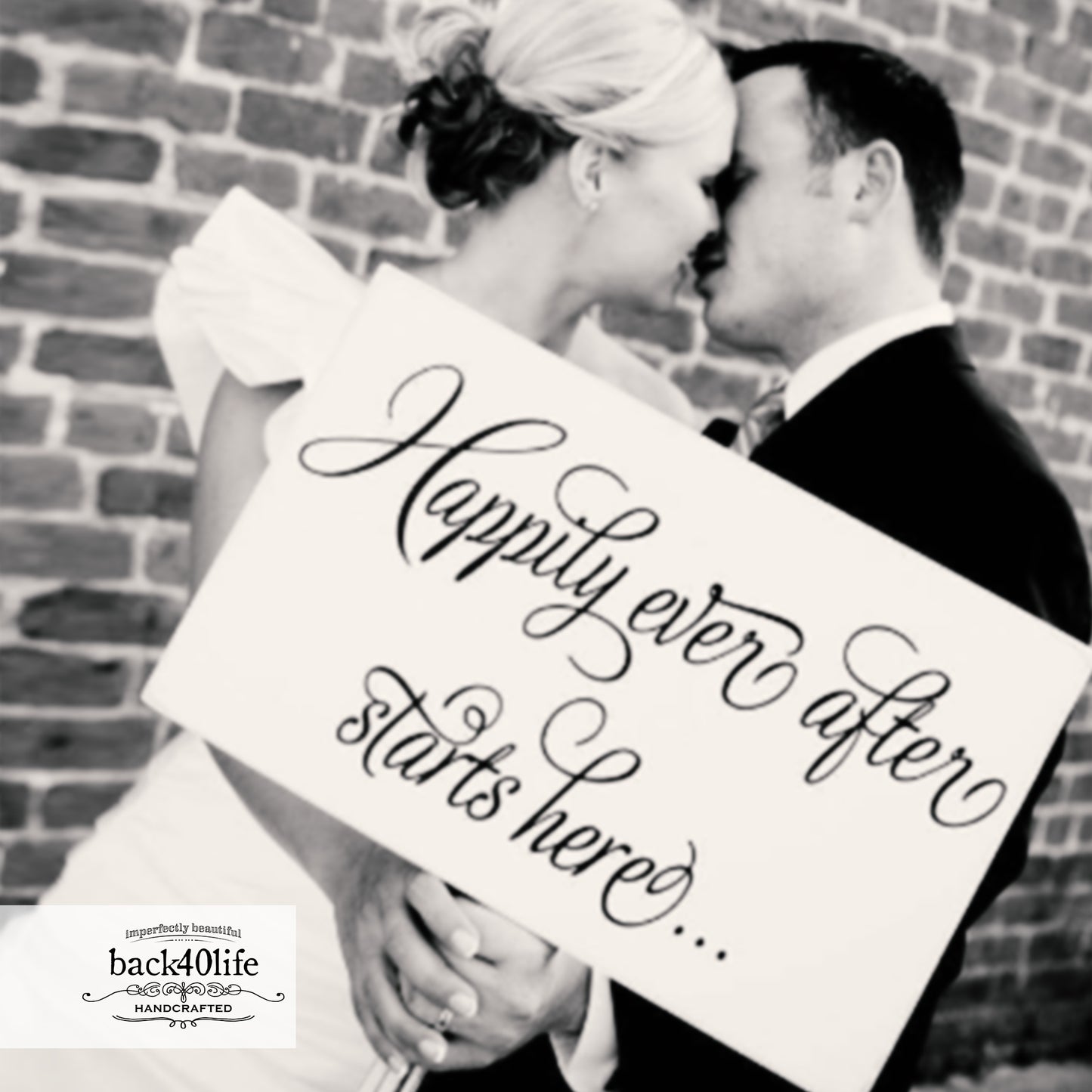 Happily Ever After Starts Here Painted Wooden Wedding Sign (W-024)