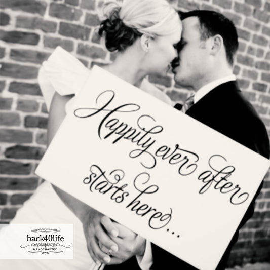 Happily Ever After Starts Here Painted Wooden Wedding Sign (W-024)