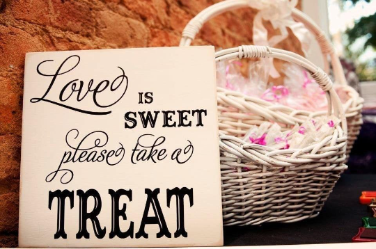 Love is Sweet Please Take a Treat - Wooden Wedding Reception Sign (W-027a)