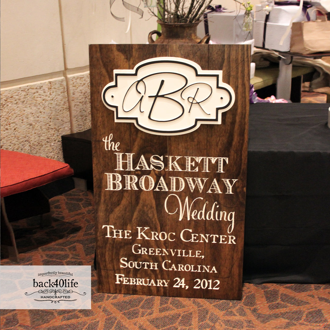 Wedding Reception Sign with Monogram and Names - The Baskett Broadway (W-032)