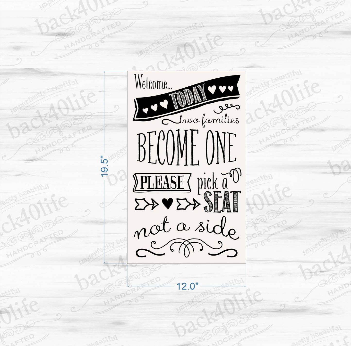 Pick a Seat Not a Side Wood Wedding Sign with Chalkboard Finish (W-037)