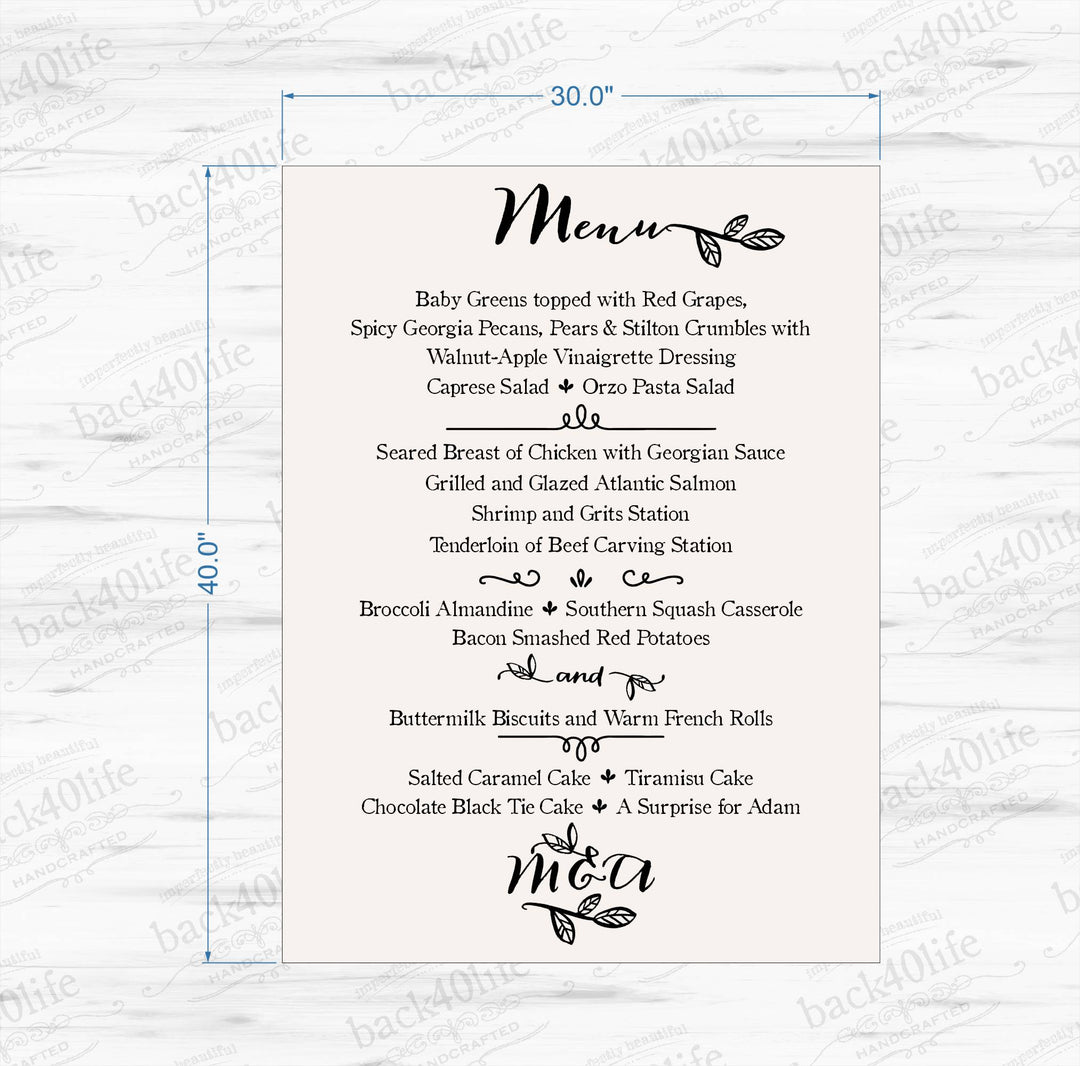 Wedding Reception Menu Painted Wooden Sign (W-044)