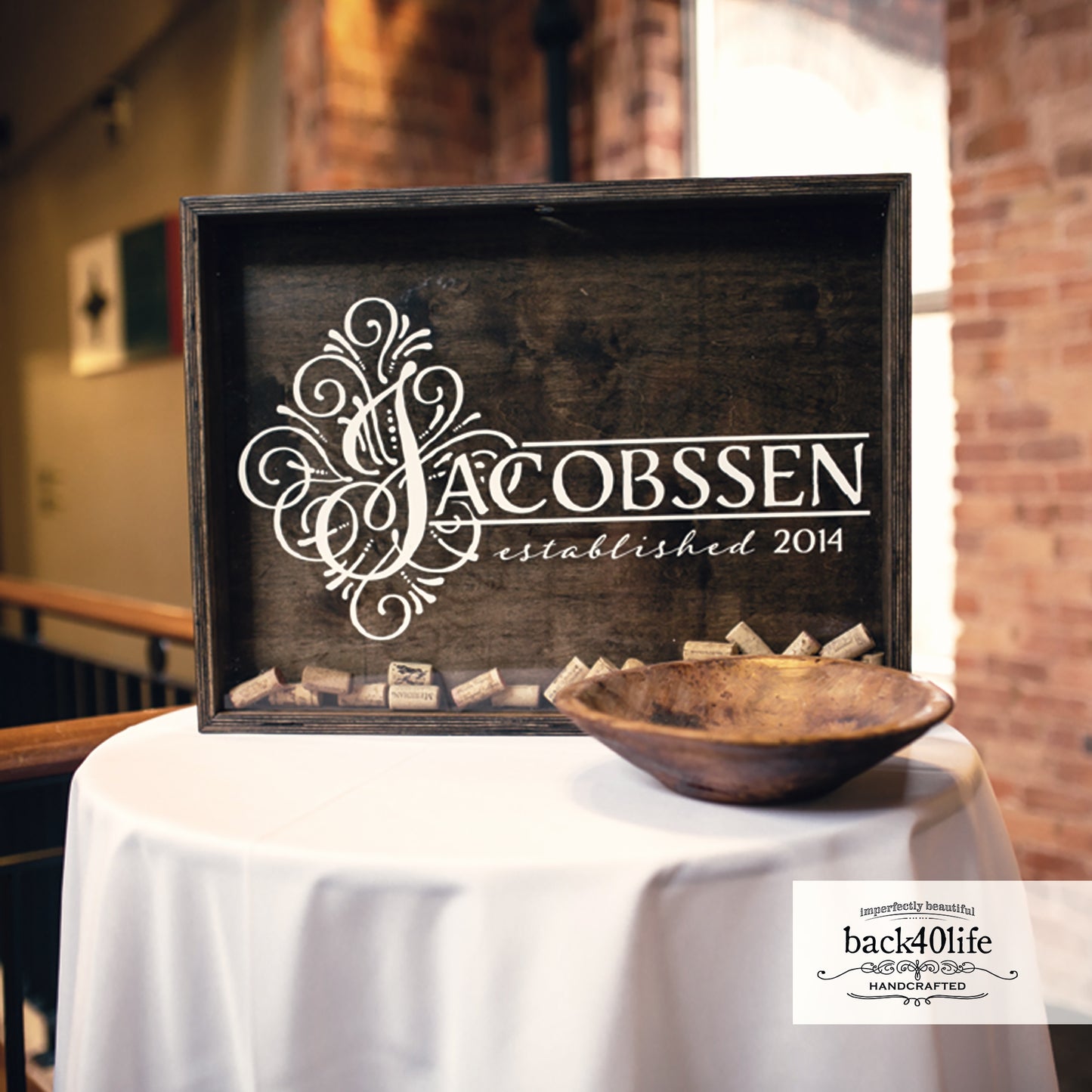 Wine Cork Shadowbox Guestbook Wedding Reception (W-060)