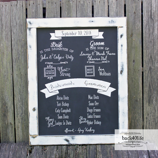 Wedding Program Welcome Sign with Chalkboard Finish (W-071)