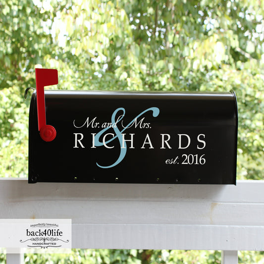 Mr. & Mrs. Wedding Reception Mailbox Vinyl Decal (W-074)