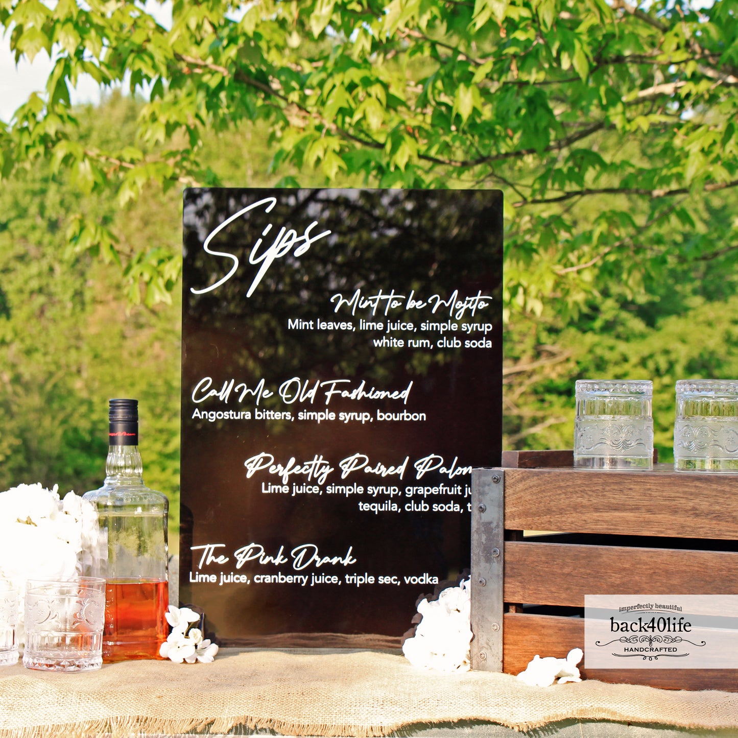 Black Acrylic Drink Menu Sign (W-106) - Back40Life