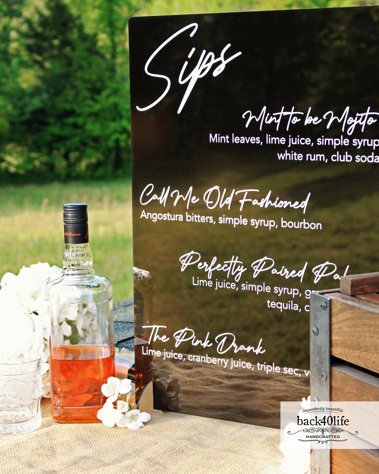 Black Acrylic Drink Menu Sign (W-106) - Back40Life