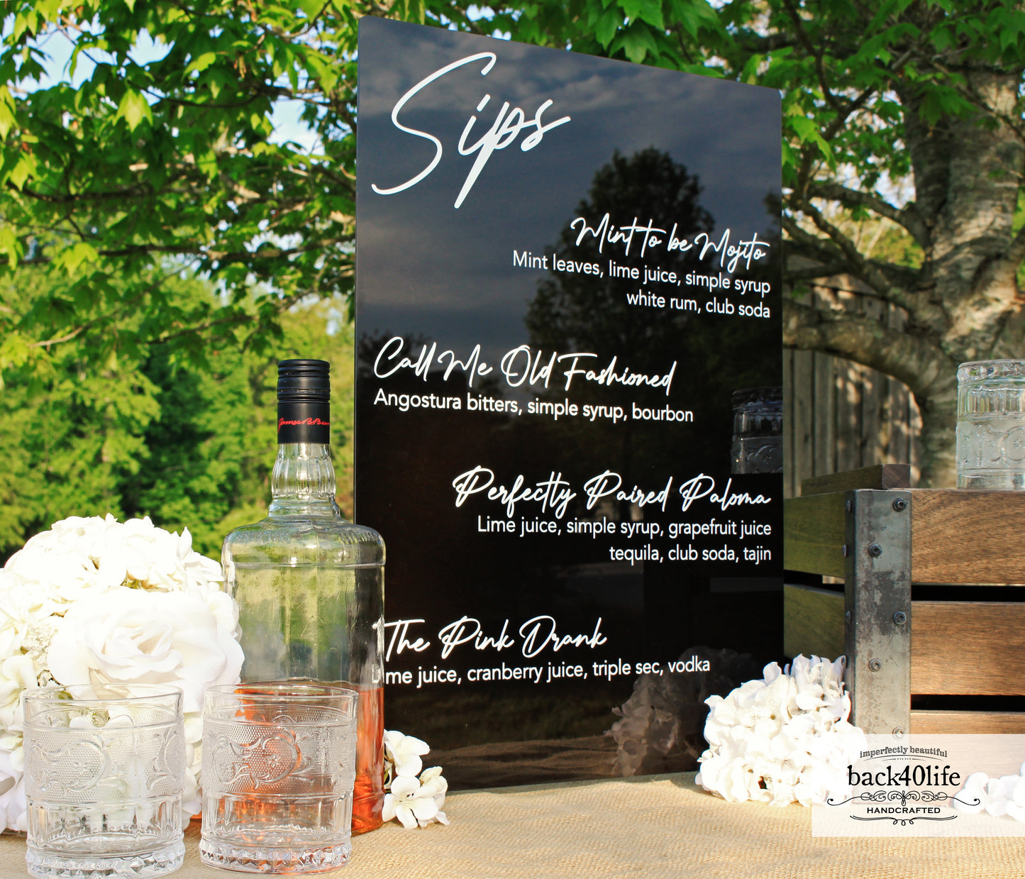 Black Acrylic Drink Menu Sign (W-106) - Back40Life