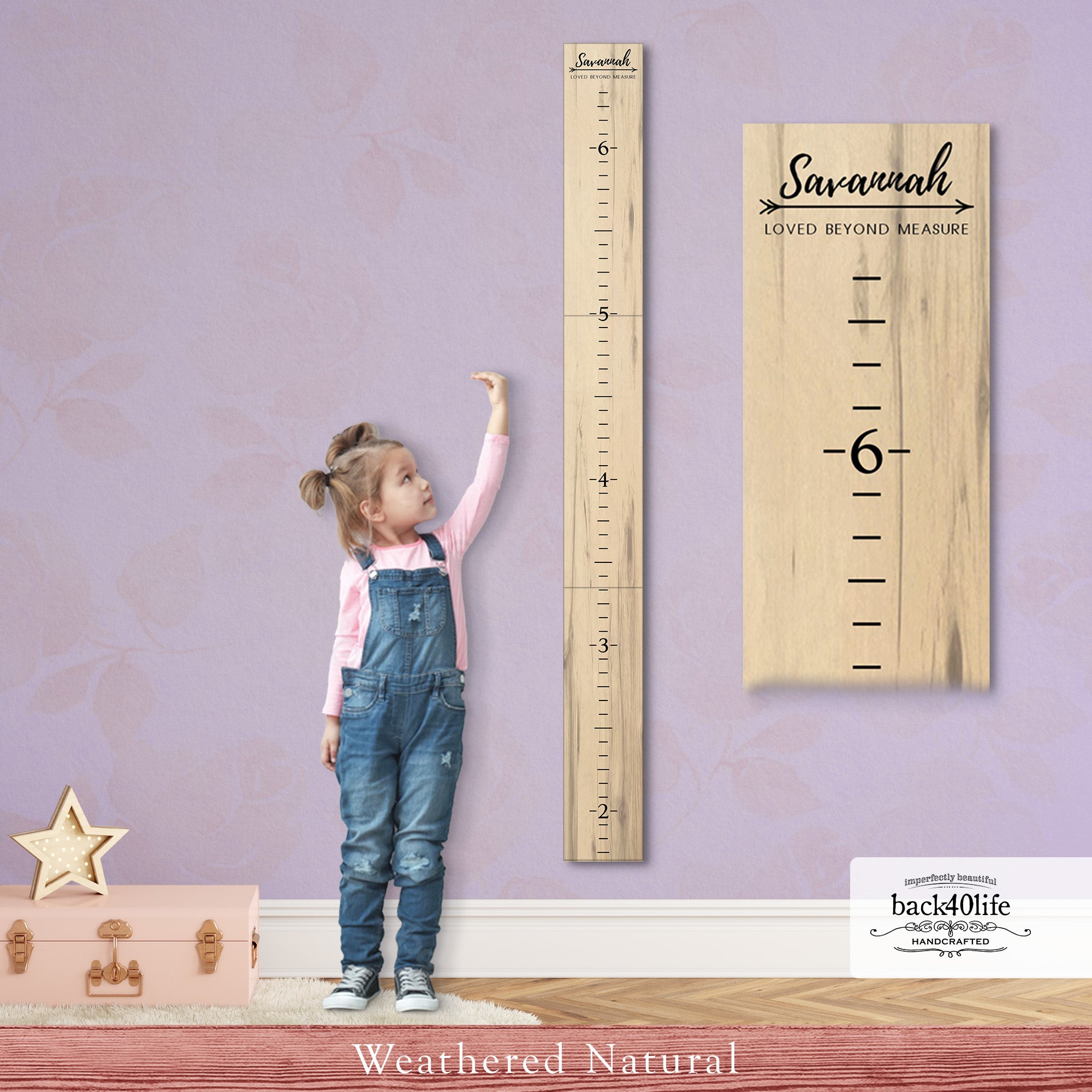 Personalized Wooden Kids Growth Chart - Height Ruler for Boys Girls Size Measuring Stick Family Name - Custom Ruler Gift Children GC-WHT-3P Whitman