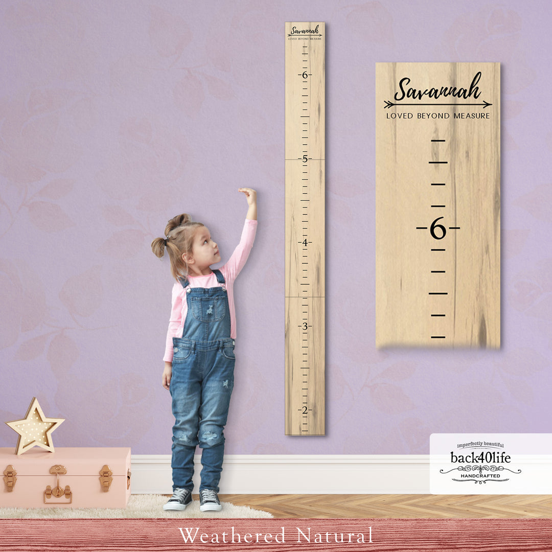 Personalized Wooden Kids Growth Chart - Height Ruler for Boys Girls Size Measuring Stick Family Name - Custom Ruler Gift Children GC-WHT-3P