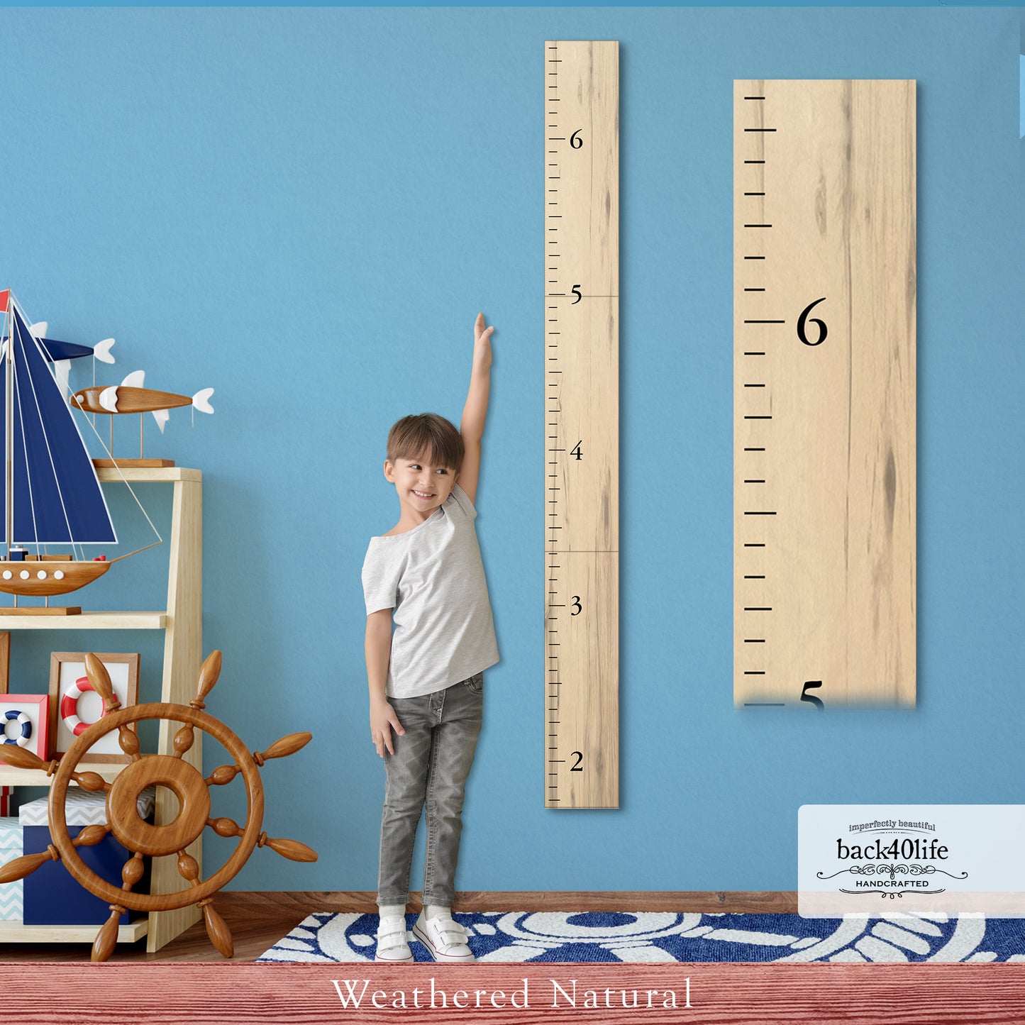 Farmhouse Style Segmented Wooden Kids Growth Chart Ruler for Boys and Girls (GC-3P-BMK) Benchmark - Back40Life