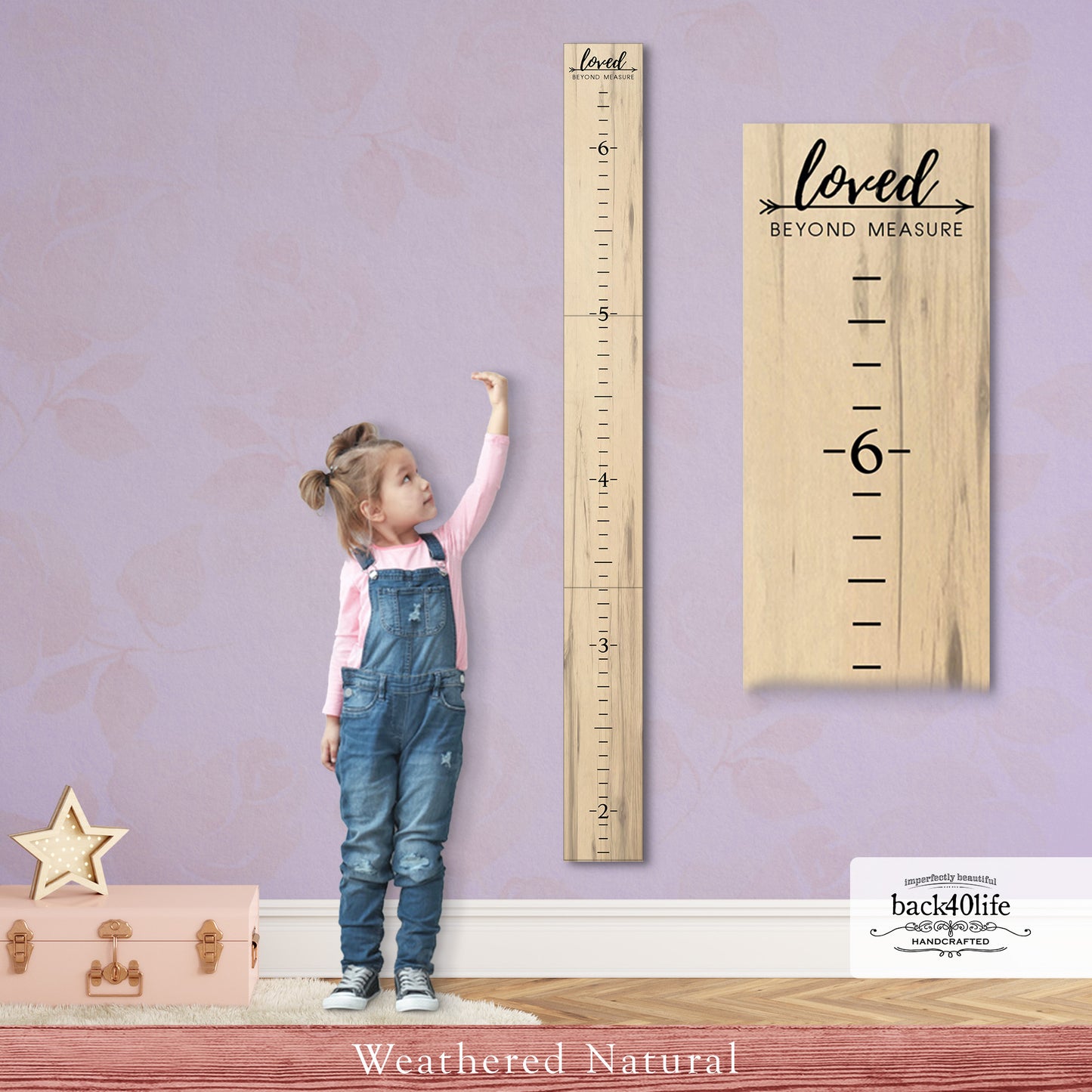 Personalized Wooden Kids Growth Chart - Height Ruler for Boys Girls Size Measuring Stick Family Name - Custom Ruler Gift Children GC-WHT-3P Whitman