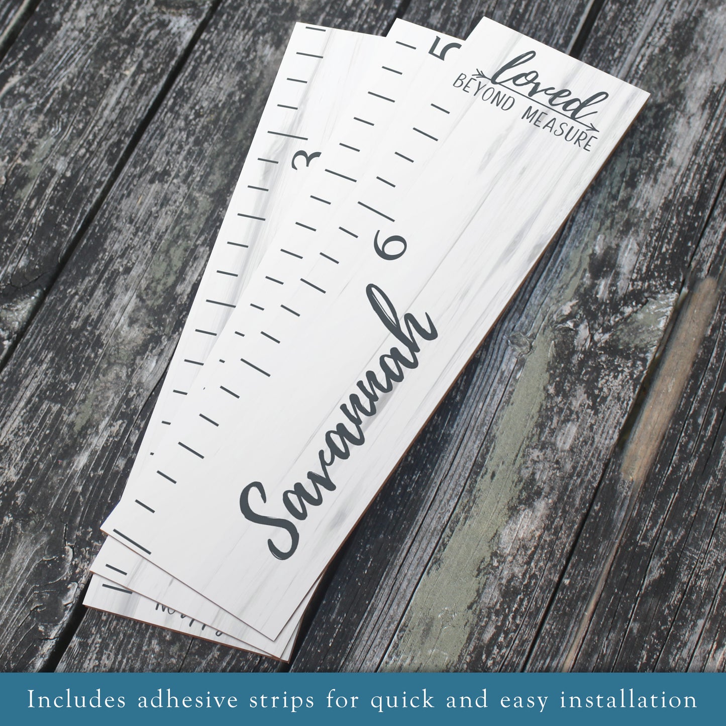 Personalized Wooden Kids Growth Chart - Height Ruler for Boys Girls Size Measuring Stick Family Name - Custom Ruler Gift Children GC-NTT-3P No Tippy Toes