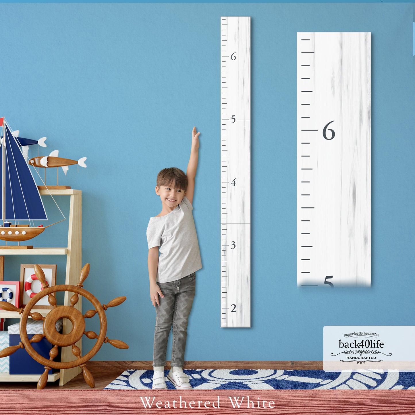 Farmhouse Style Segmented Wooden Kids Growth Chart Ruler for Boys and Girls (GC-3P-BMK) Benchmark - Back40Life
