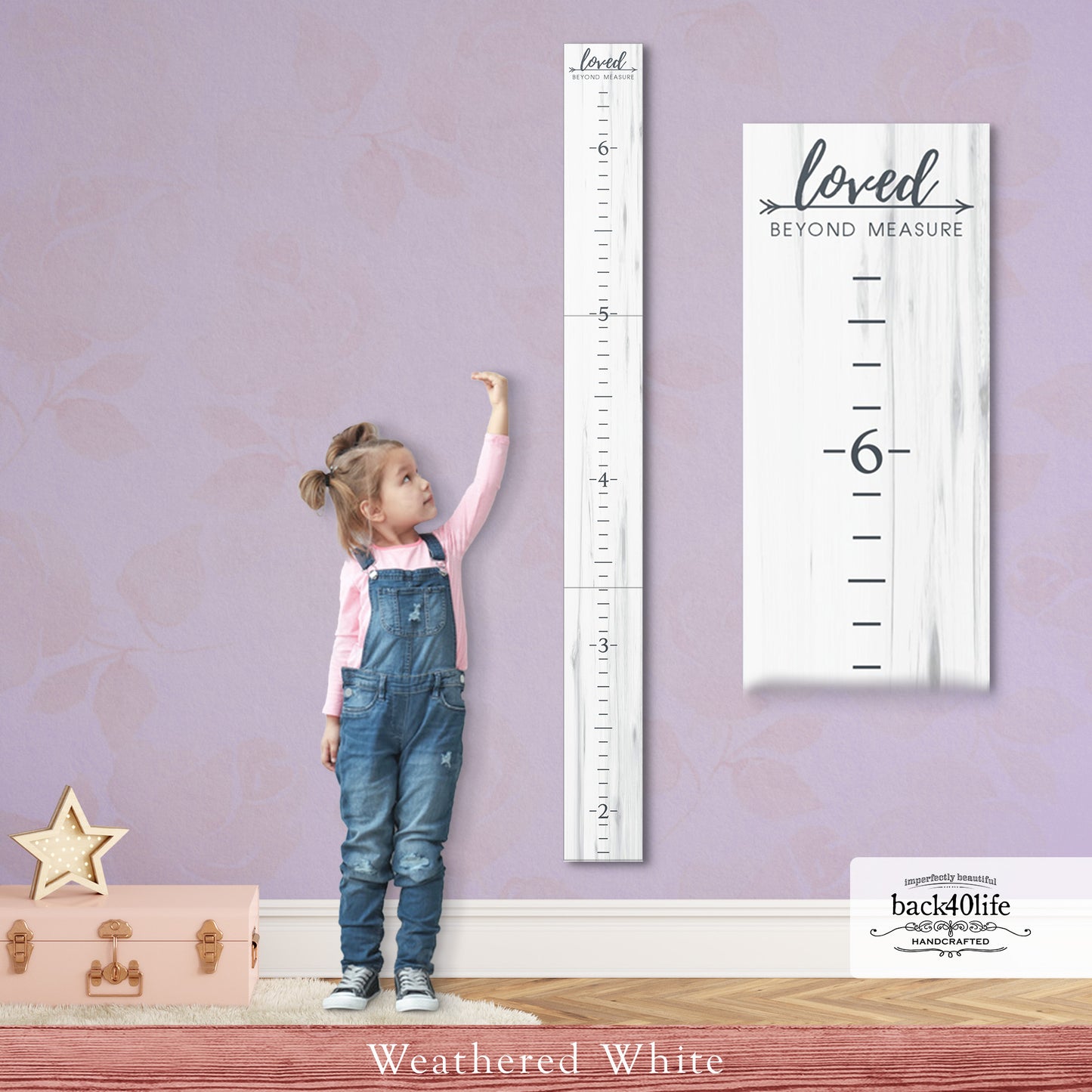 Personalized Wooden Kids Growth Chart - Height Ruler for Boys Girls Size Measuring Stick Family Name - Custom Ruler Gift Children GC-WHT-3P Whitman