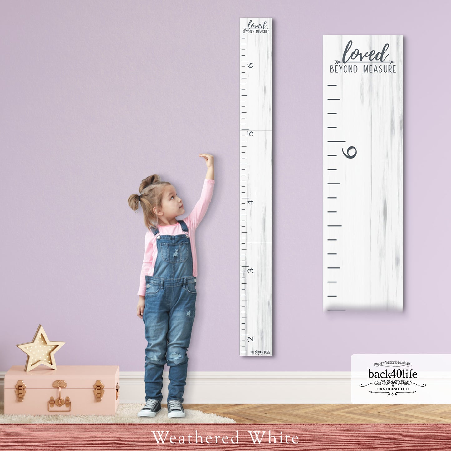 Personalized Wooden Kids Growth Chart - Height Ruler for Boys Girls Size Measuring Stick Family Name - Custom Ruler Gift Children GC-NTT-3P No Tippy Toes