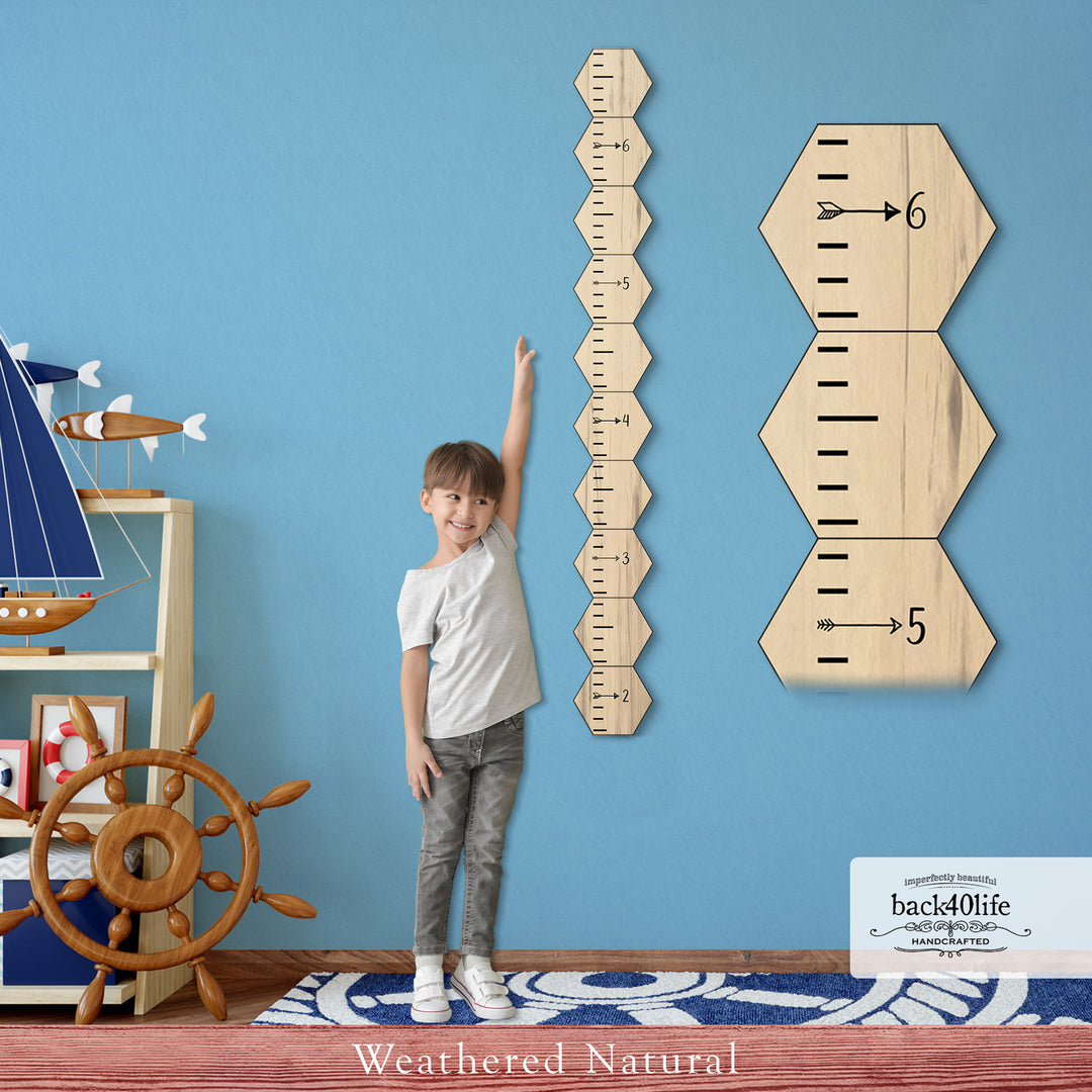 Personalized Wooden Kids Growth Chart - Height Ruler for Boys Girls Size Measuring Stick Family Name - Custom Ruler Gift Children GC-HEX-AA