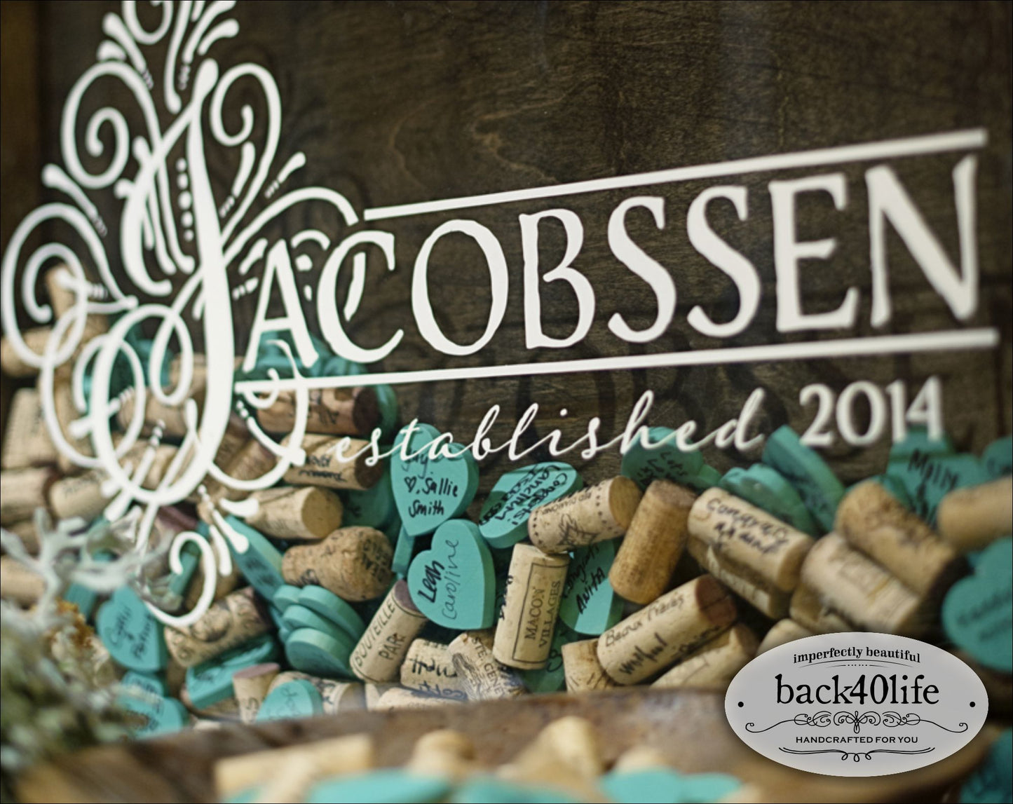 Wine Cork Shadowbox Guestbook Wedding Reception (W-060)