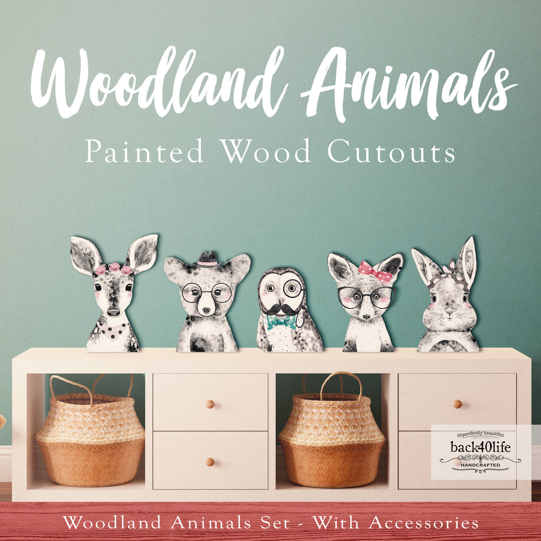 Woodland Baby Animals | Set of Painted Wooden Cutout Shapes - Back40Life (PC-002-Woodland-Set)